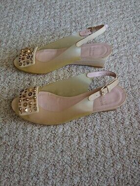 Stuart Weitzman Yellow Jelly Slingback Wedge Sandals with Studded details sz 6.5